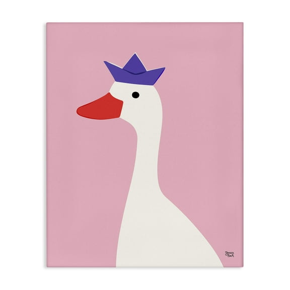 Stupell Industries Crowned Goose on Pink Animals Painting Wrapped Canvas Art Print Wall Art, 16 x 20