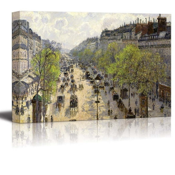 Boulevard Montmartre,Spring by Camille Pissarro - Canvas Print Wall Art Famous Painting Reproduction - 12" x 18"