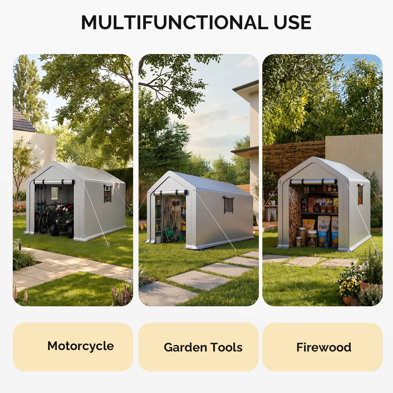 6x10 FT Storage Shed with 2 Roll-up Windows, Heavy Duty Bike Tent