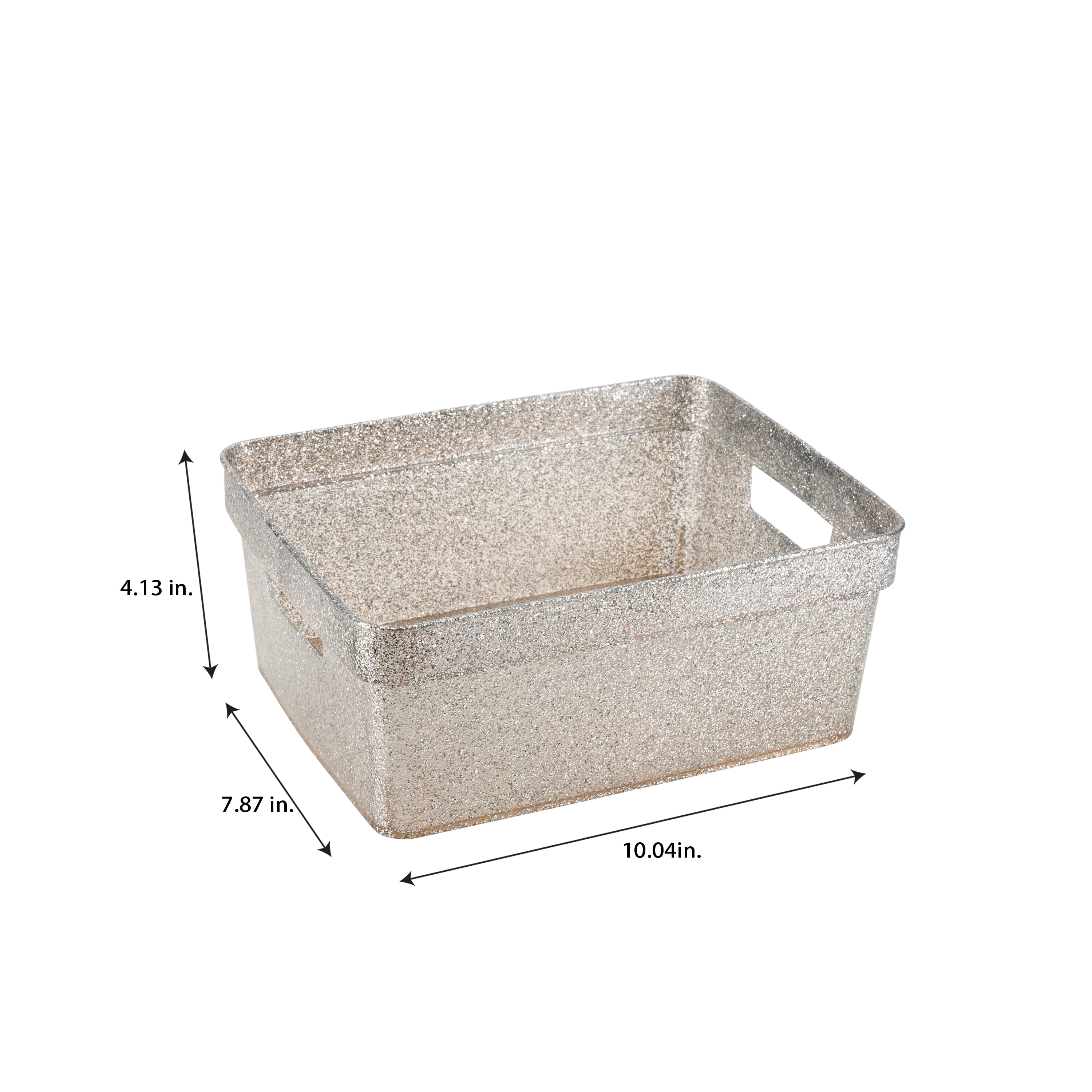 Simplify 3 Pack Small Polypropylene Glitter Storage Tote Baskets, Silver
