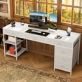 thumbnail image 4 of Amadwell 54" Desk with Drawers & Storage, Office Desk with Reversible Shelves, Gaming Computer Desk, White, 4 of 9