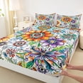 thumbnail image 4 of Erosebridal Watercolor Flowers Full Size Sheets,Retro Bohemian Floral Bed Sheets For Girl 4 Pieces, 4 of 6