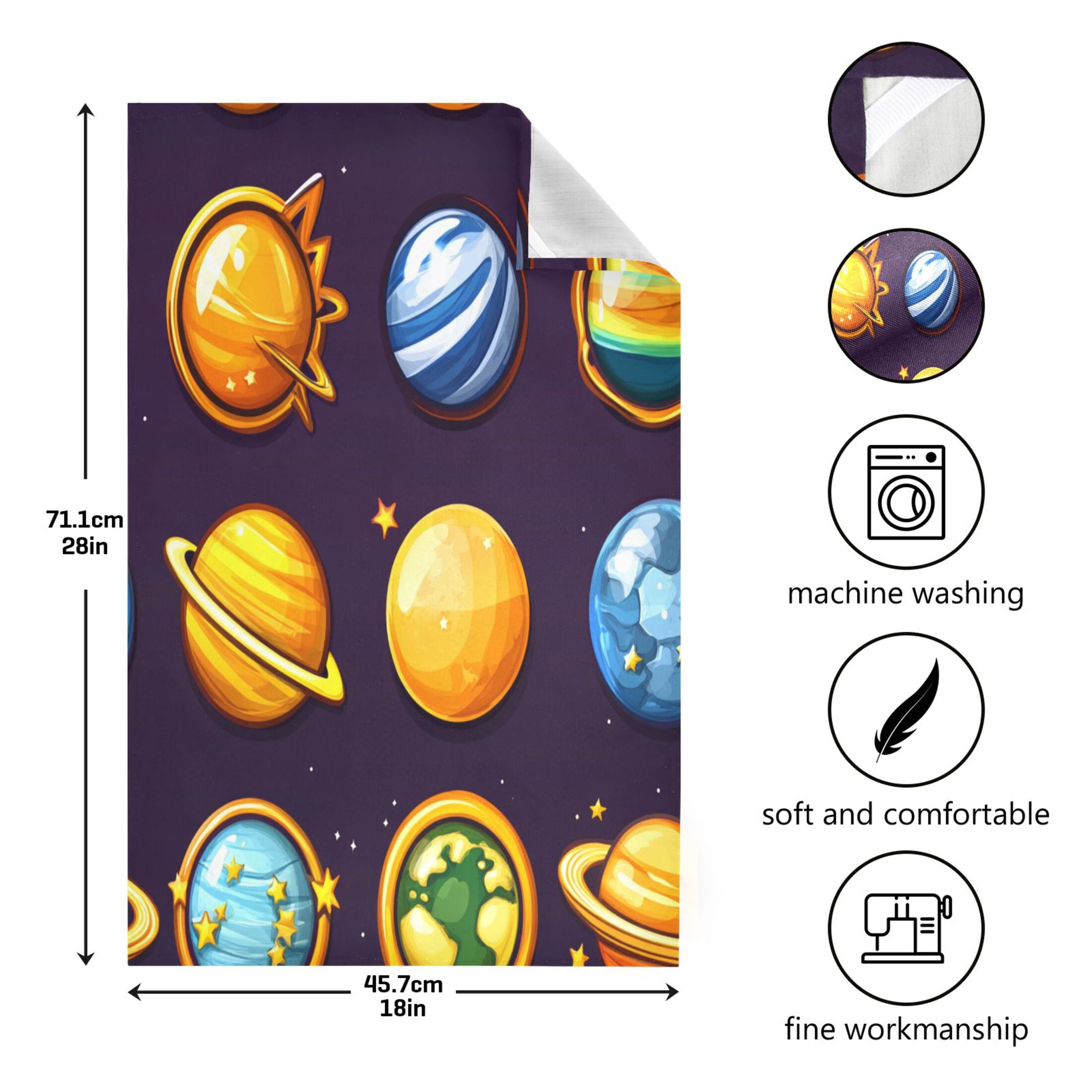 Cartoon Planets Pattern Kitchen Towels 6-Piece Pack Tea Towels for Kitchen Decorative Waffle Design 28x18in