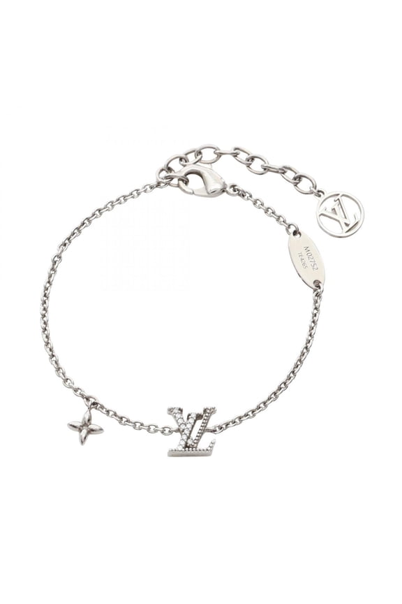 Pre-Owned Louis Vuitton LV Iconic Bracelet, Stainless Steel with Rhinestones, Women's, Silver...