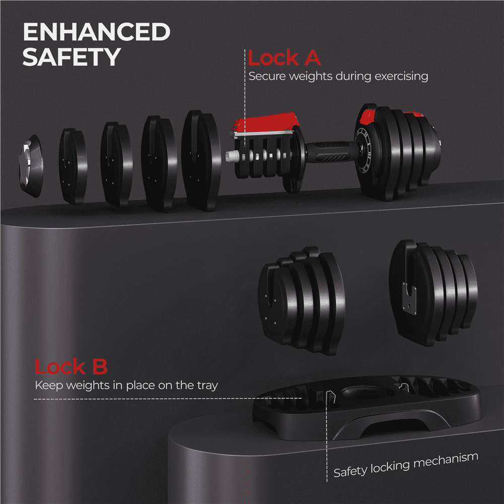 Renwick 11-in-1 Adjustable Dumbbell Weight For Home Gym, Set of 2, Black & Red