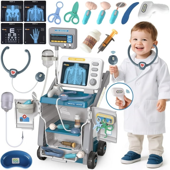 UQN Doctor Kit for Toddlers 3-5, Kids Doctors Play Set, Role Play Doctor Toy Kit for Kids, Pretend Play Doctor Dentist Cart Toys for Boys Girls, Christmas Birthday Gift for Toddlers Ages 2 3 4 5.
