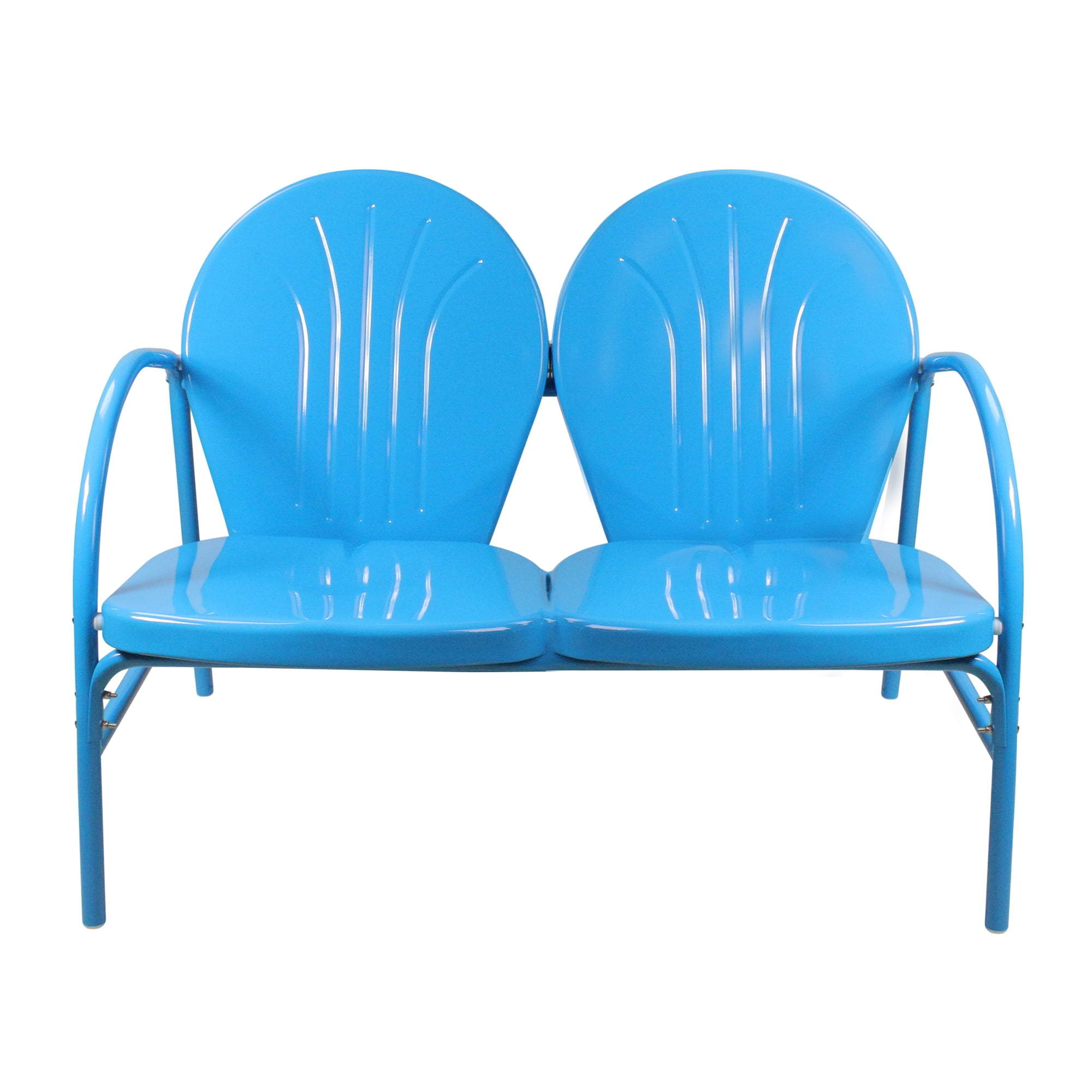 41" Turquoise Blue Retro Metal Tulip 2 Seat Double Outdoor Chair