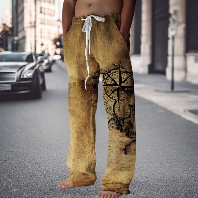 Linen Blend Straight Leg Pants for Everyday Casual Wear Men’s Fashion Reflective Drawstring Details