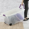 thumbnail image 4 of Sterilite 160 Quart Wheeled Stacker, Durable Clear Bin, Latch Lid and Pull Handle, Purple, 4 of 11