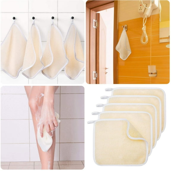 Exfoliating Towel for Body and Face, Double-Sided Exfoliating Wash Cloths for Dead Skin Removal, Soft Weave Massage Bath Cloth for Women and Men,5-Piece Pack, Exfoliating Scrub Towel
