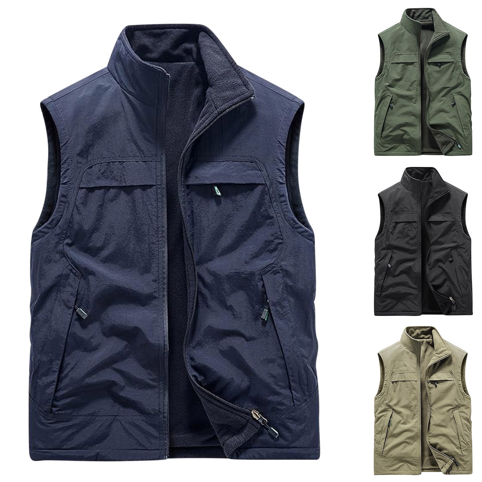 Men's Windproof Vest Outerwear Lightweight Warm Fleece-Lined Softshell Sleeveless Jacket with Zip Pockets for Golf Hiking Sports Running