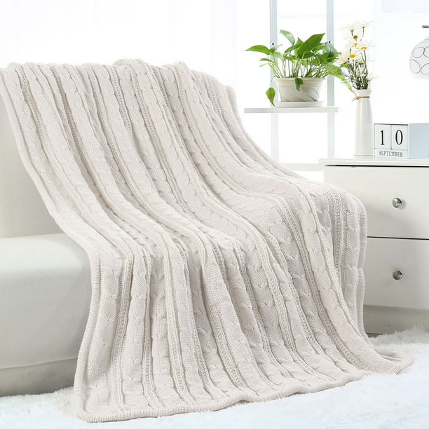 Soft Warm Throw Sofa Couch Bed Cable Knit Reversible Throw Blanket Beige Walmart Com Walmart Com