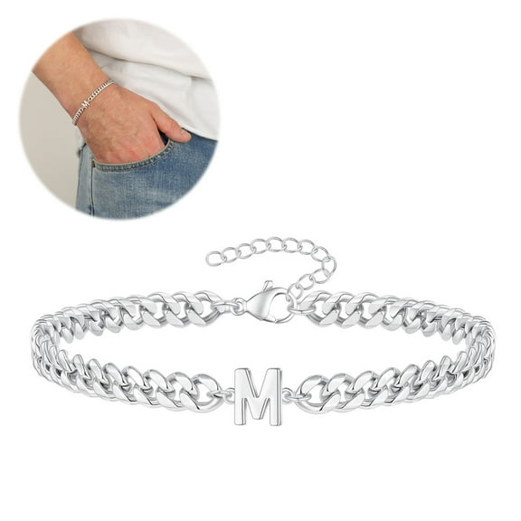 SmartBy Unisex Bracelet Letter Charm Hollow Thick Chain Adjustable with Extended Chain Name Initial Bangle Couple Gift for Valentines Day