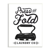Stupell Industries Press & Fold Antique Iron Laundry Lettering Phrase Graphic Art Unframed Art Print Wall Art, Design by Lettered and Lined