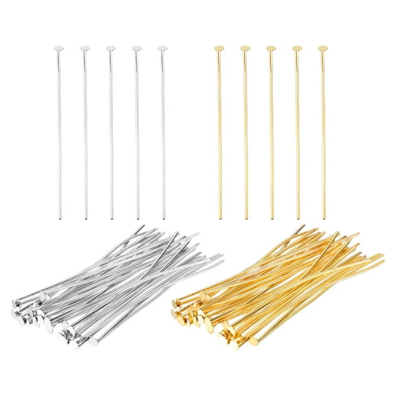 Uxcell 2 Inch Flat Head Pins, Jewelry Making Headpins Straight Pins Findings Bendable for DIY Craft Bracelet Necklace Earring Pendant Making Supplies-400Pcs(Silver Gold)