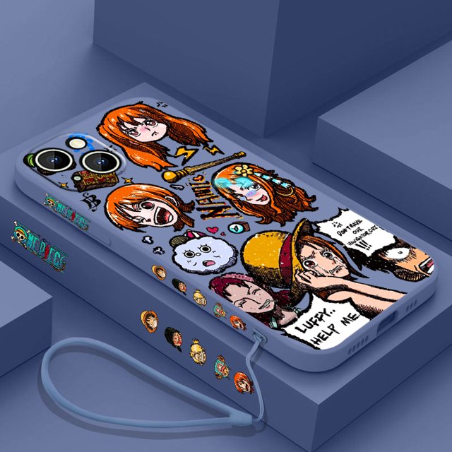Cartoon O-Ones Pieces Phone Case For Apple iPhone 15 14 13 12 11 Pro Max Plus 8 7 SE Liquid Left Rope Capa Cover