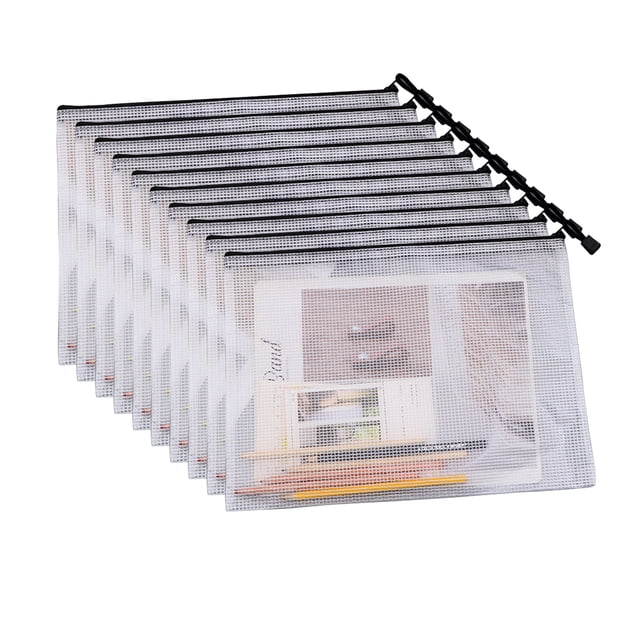 Plastic Mesh Zipper File Bags Waterproof Tear-Resistant Document File Folders A3 Size Zipper Documents Pouch