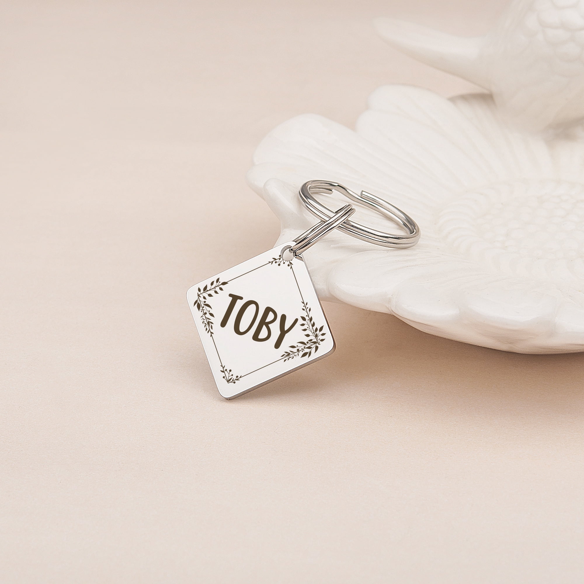 Anavia Stainless Steel Metal Diamond Name - Boarder Birthday Holiday Christmas Engraved Dog ID Tag, Silver