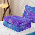 thumbnail image 5 of Erosebridal Galaxy Peacock Feather Zipper Queen Comforter Set with Fitted Sheet and 2 Pillowcases,Purple Blue Cosmic Magical Night Sky Zipper Bedding Set For Adults,Reversible,4-Piece, 5 of 7