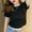 c01Black, variant on Women Lettuce Edge Tshirt Short Sleeve Solid Color Lace Summer Pullover Casual Basic Round Neck Vintage Tee Yellow S