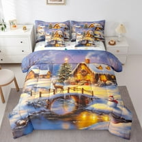 Manfei Happy New Year 7pcs Bedding Comforter Set,Xmas Snowmen Reindeer Queen Bedding Sets,Merry Christmas Queen Sheet Sets For Girl Kids,Super Cozy Room Decor Reversible