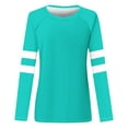 thumbnail image 4 of Royisotas Fall and Winter Women Plus Size Tops Mint Green Striped Long Sleeve Casual Shirts Plus Size Crew Neck Loose Fit Women's T-Shirts, 4 of 5