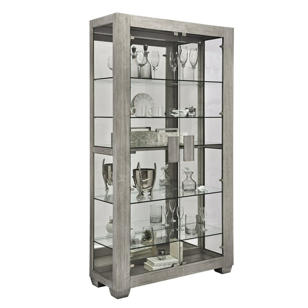 Modern Lighted 5 Shelf Curio Cabinet In, Lighted Curio Cabinets With Glass Doors