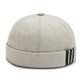 thumbnail image 2 of Bonnet de Marin à Imprimé Skullcap 3 Rayures, Bonnets Confortables Style INS, Casquettes Docker Chaudes, Chapeau Rond Sans Bord Élégant, Bonnet pour Beige, 2 of 8