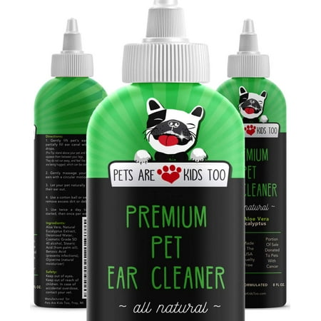 Premium Pet Ear Cleaner Solution - All Natural Dog and Cat Ear Infection and Mite Treatment Made with Eucalyptus and Aloe Vera - No Steroids or Chemicals, for Sensitive Pets - Vet (Best Over The Counter Ear Mite Treatment For Dogs)
