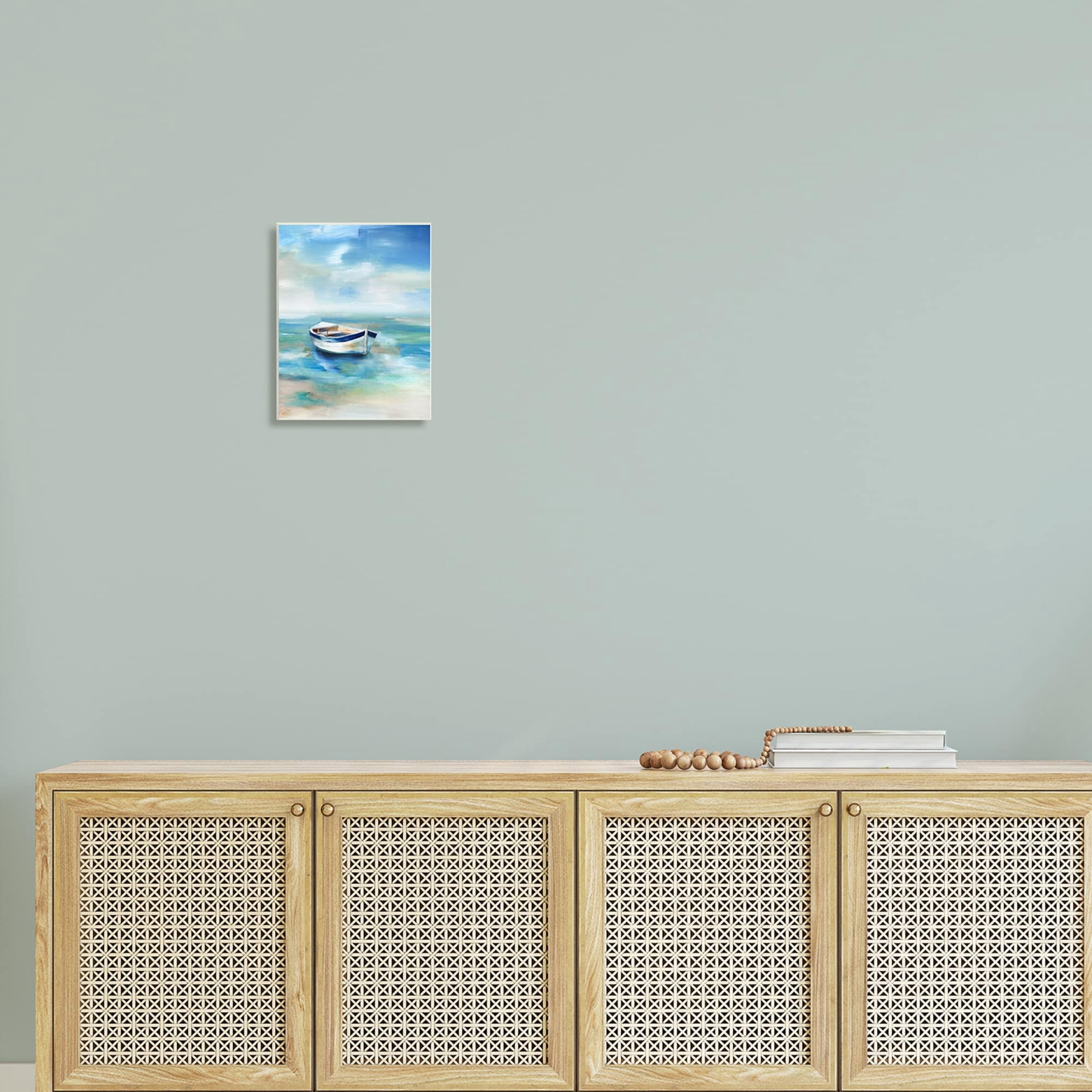 Stupell Industries Serene Misty Morning Row Boat Floating Ocean , 10 x 15, Design by Nan