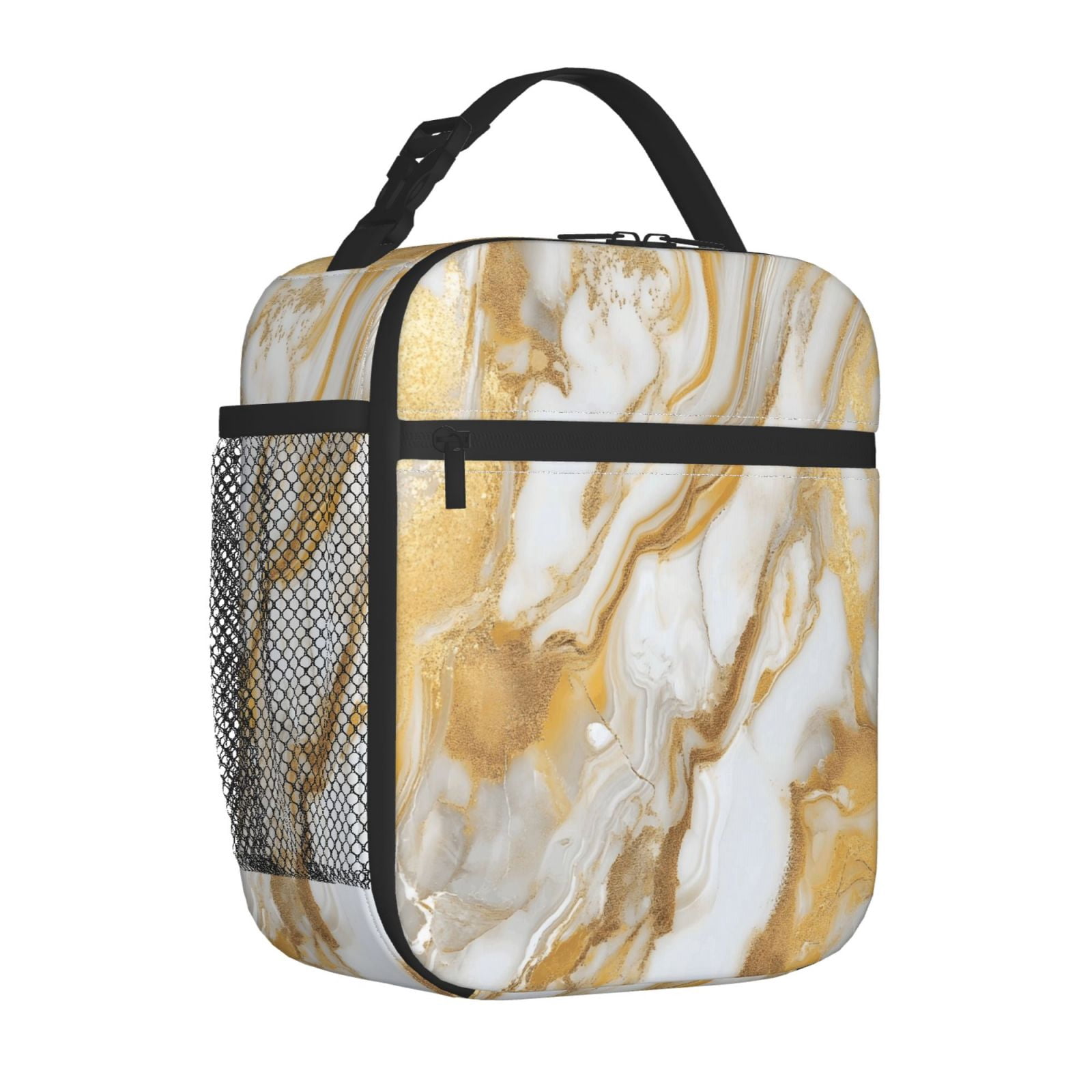 Lunch Bag For Women Men Insulated Portable Lunch Box Bento Box Office Picnic Travel Cooler Bag Gold Marble_2