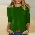 thumbnail image 2 of T-shirt Femme Manches 3/4 Polyvalent Simple Imprimé Col Rond Décontracté Vert P, 2 of 4