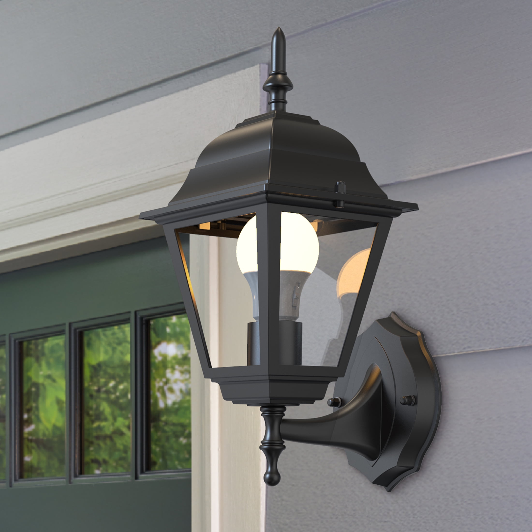 (2 pack) Mainstays 13.5" Classic Black Outdoor Coach Wall Light, Clear Glass Lens, Bulb Not Included