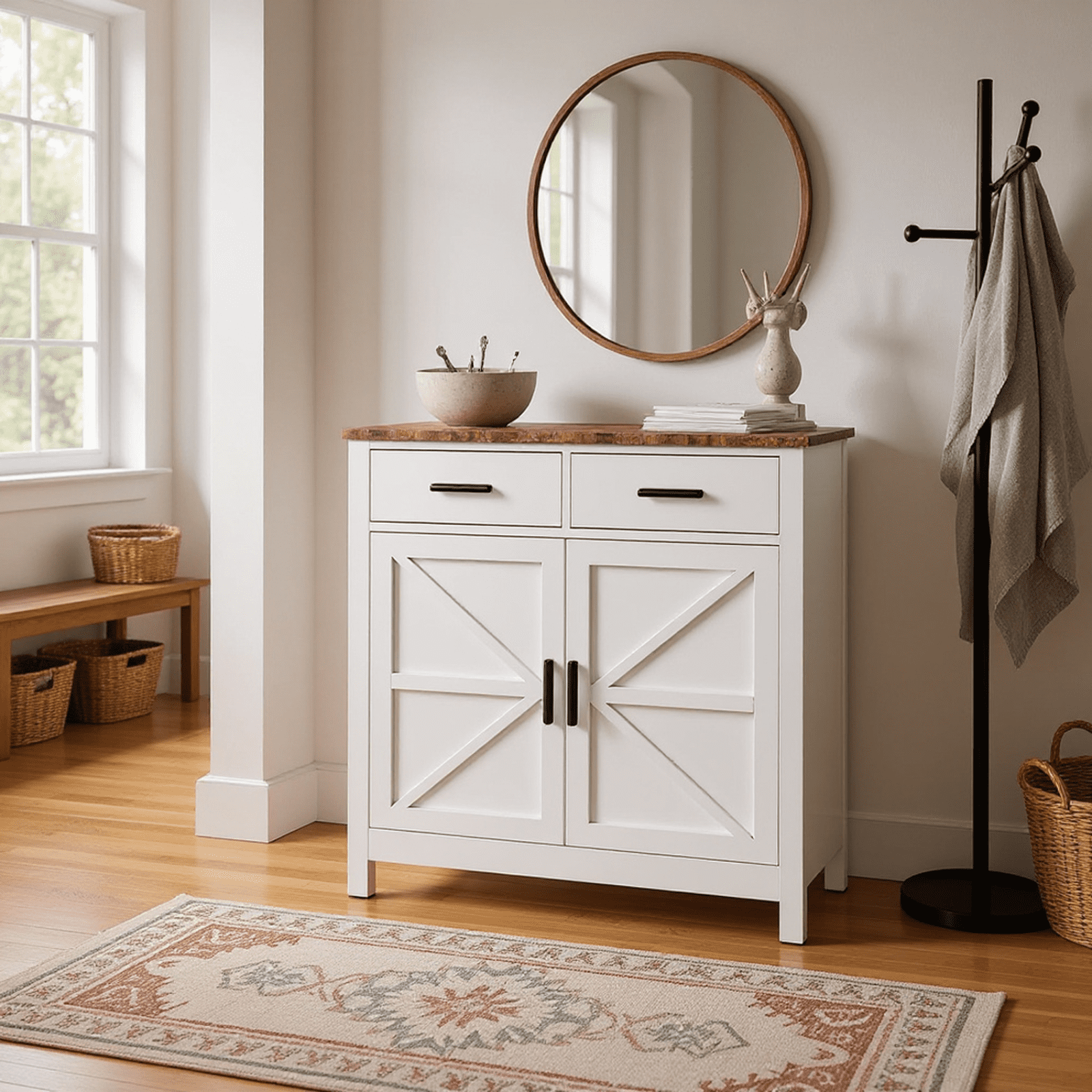 Homy Casa Accent Cabinet with 2 Drawers and 2 Doors, Modern Sideboard Storage Buffet, White
