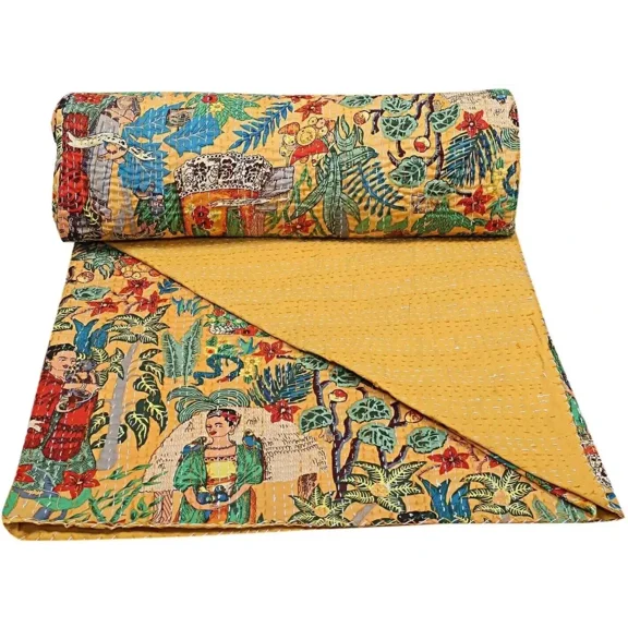 Bedcover Quilt Indian Bedspread Throw Handmade Kantha Quilt Twin Size Bedding Throw