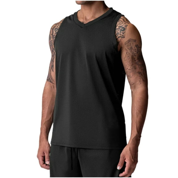 RYRJJ Men's Workout Tank Tops Mesh Gym Sleeveless V-Neck Quick Dry Bodybuilding Shirts Fitness Athletic Muscle Tees(Black,S)