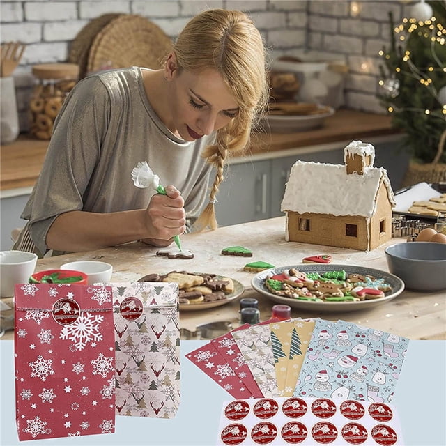 Bolsa de embalaje de regalo de Navidad Wmkox8yii 24 bolsas de papel kraft Calendario de Adviento
