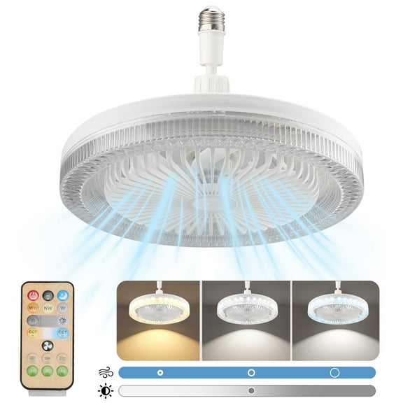Socket Fan Light with Remote, 3 Speeds Adjustable Modern LED Crystal Ceiling Fan Light for Bedroom Living Room, 5 Blades