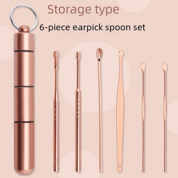 Juego de 6 cucharas espirales de acero inoxidable para excavar orejas, cuchara para excavar orejas, juego de herramientas para recoger orejas, duradero, práctico y de moda