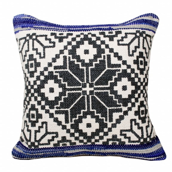 HomeRoots 20" X 20" Blue Navy Gray And White 100% Cotton Geometric Zippered Pillow