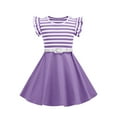 thumbnail image 2 of vdgthytj Toddler Girl's Vintage Dress Summer Striped Ruffle Sleeve Flare A-Line Birthday Party Dress with Belt, 2 of 9
