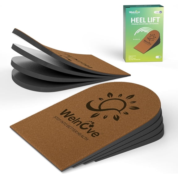 Welnove 2Packs Adjustable Heel Lift Inserts for Shoes - 4 Layers Orthopedic Shoe Lifts - Heel Insert (Brown,Size L)