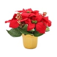thumbnail image 2 of Potted Red Christmas Plant Artificial Poinsettia in Pot (No Pinecones) Tabletop Centerpiece Home Office Decor, 2 of 9