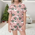 thumbnail image 2 of Girls Christmas Print Button Down Collar Short Sleeve Pajama Set Two Piece Outfit Light Purple 10-11 Years, 2 of 6