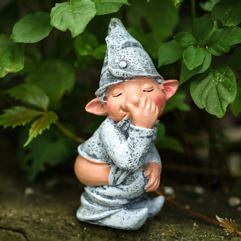 Grey Gag Miniature Dwarf Elf Figurines Gnome Statue Peeing Pooping
