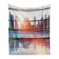 thumbnail image 1 of Office Soft Flannel Fleece Blanket, Modern City View with Skyscrapers Vibrant Sunset River Empty Place Art, Cozy Plush for Indoor and Outdoor Use, 60" x 80", Black White and Orange, by Ambesonne, 1 of 6