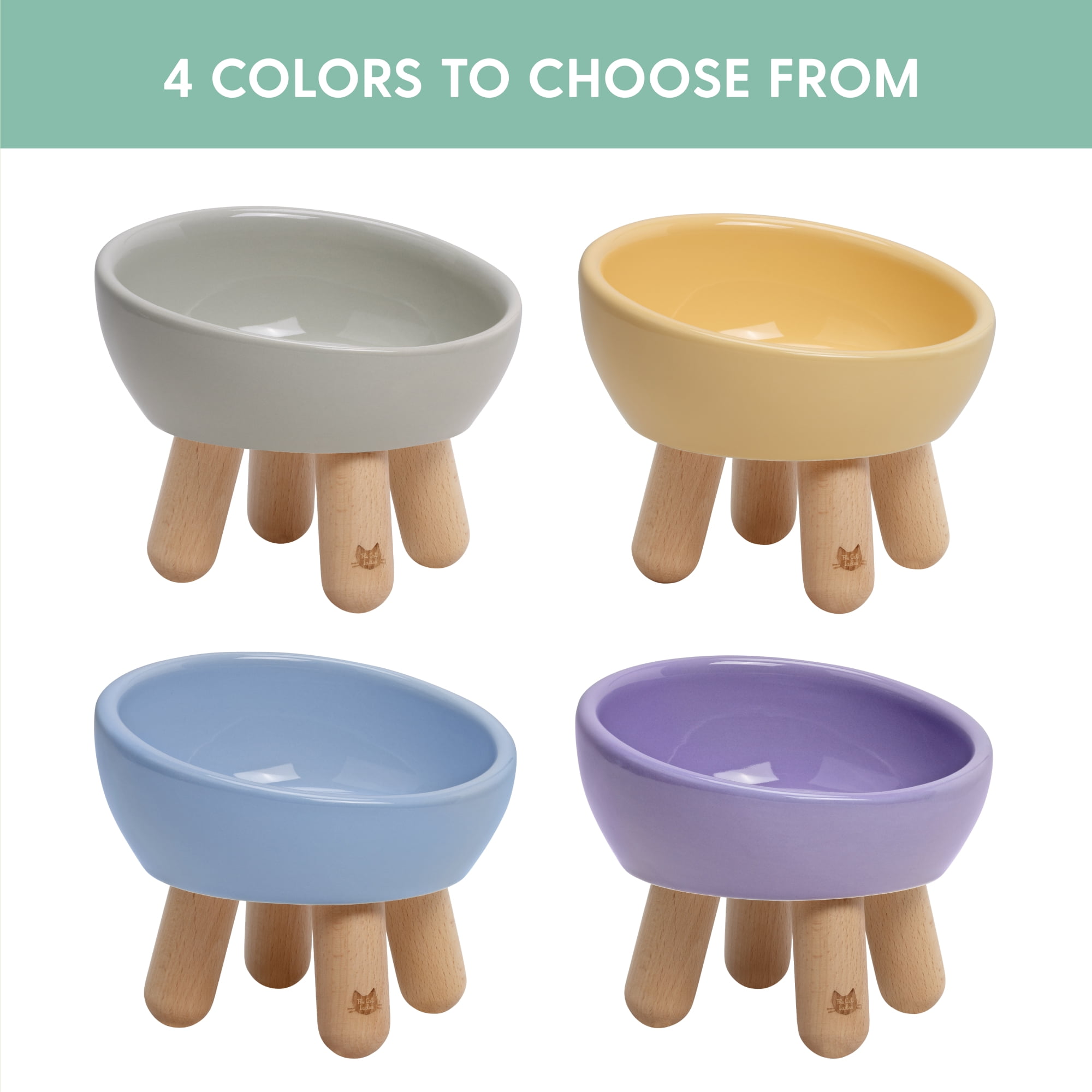 The Cat Ladies Tilted Ceramic Cat Bowl - Elevated Food Bowls Ceramic Pet Bowl - Raised Ceramics Bowls - Elevated & Tilted Design for Comfortable Eating - Grey