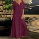 thumbnail image 1 of Puntoco Vestido De Manga Corta Con Cuello En V, Falda Larga Suelta De Color Sólido Informal Para Mujer De Encaje Burdeos Xl, 1 of 6