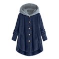 thumbnail image 1 of Womens Cardigan Plus Size Button Plush Tops Hooded Loose Cardigan Wool Coat Winter Jacket Navy Xl, 1 of 3