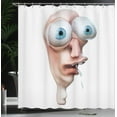 thumbnail image 4 of Ambesonne Humor Shower Curtain, Stupid Derp Human Comics, 69"Wx84"L, Peach and Blue, 4 of 5